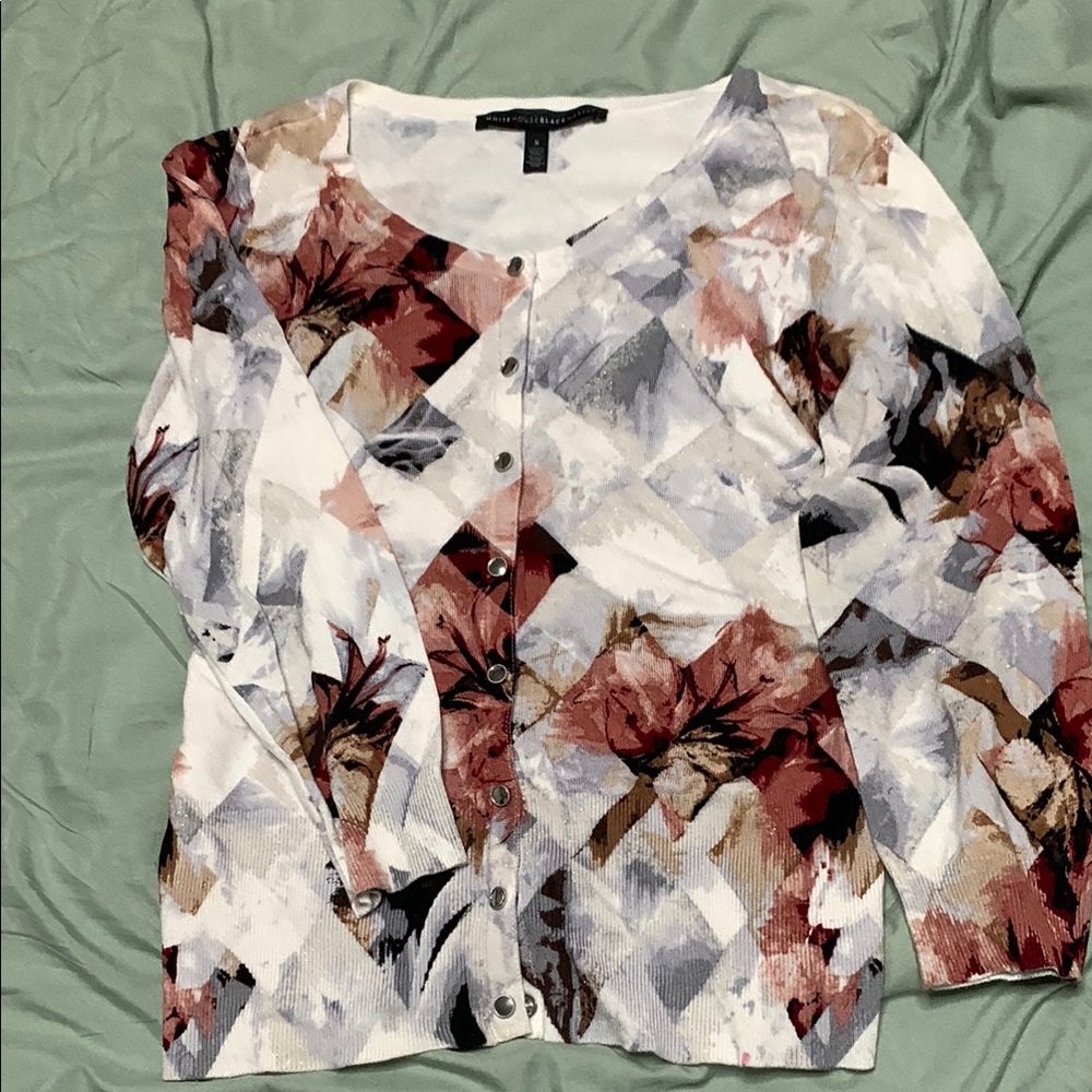 White House Black Market WHBM Floral Lightweight Cardigan
